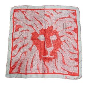 Anne Klein Womens Scarf Red Abstract Lion Square Lightweight Signed Vintage Cute